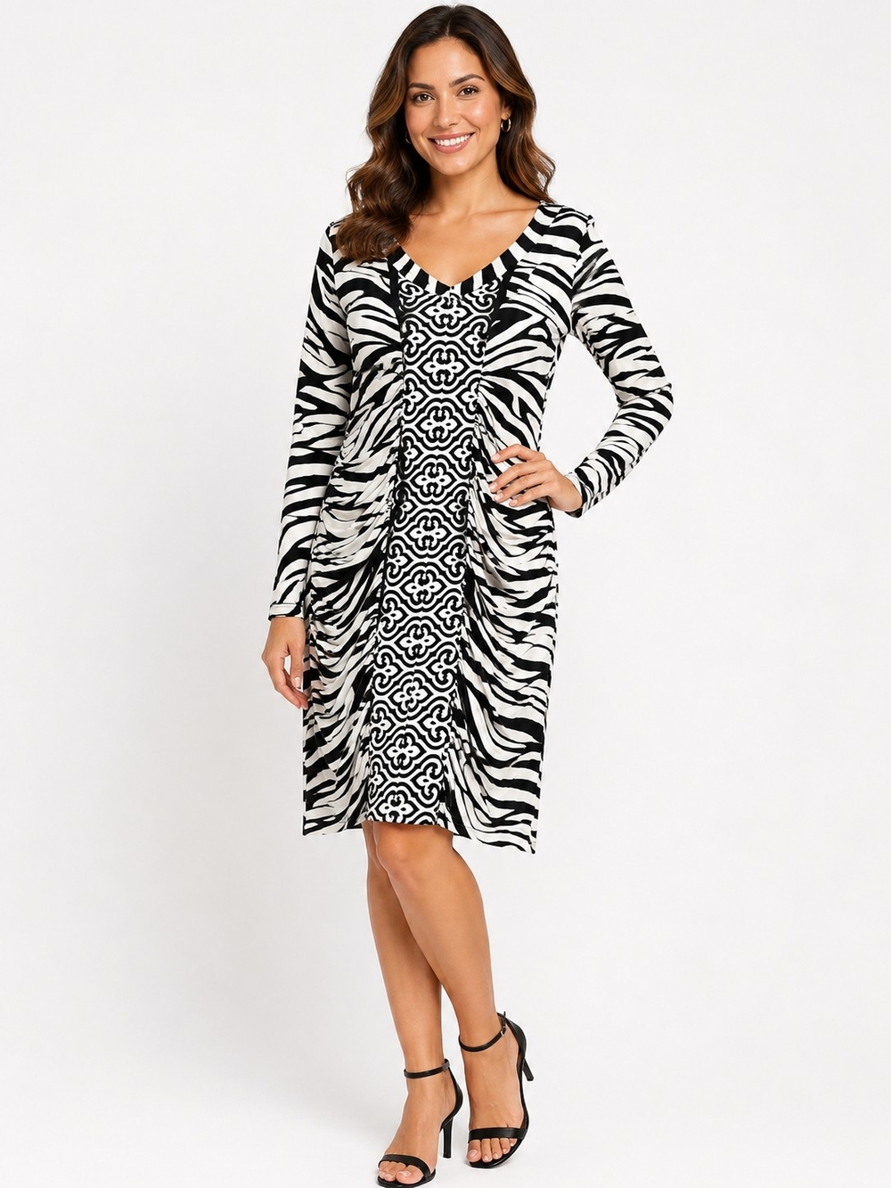 Mezmerize Mixed Print Zebra & Damask Sheath Midi Dress – Size L